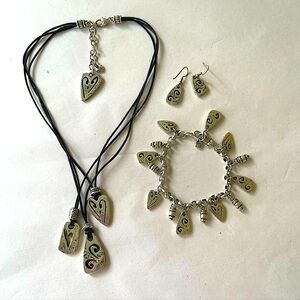 BRIGHTON Jewelry Set: Brazilian Heart necklace, bracelet earrings silver amulets